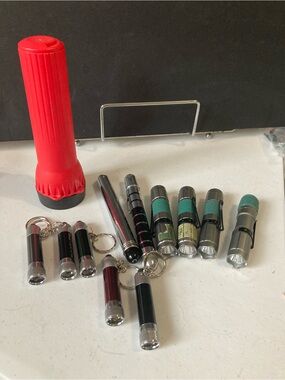 Assorted Pocket Flashlight Lot - Red, Black, Silver, Teal Vintage